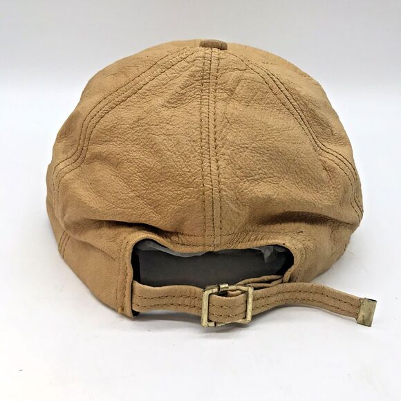Vintage 90s Adventure Bound Baseball Cap Tan Genuine Leather Strapback Hat USA - Picture 6 of 8